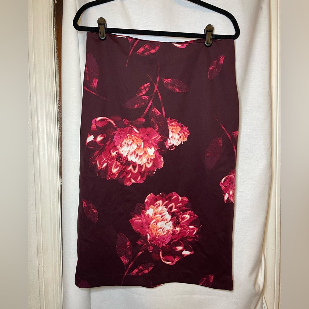 NWT New York & Company Pink & Red Floral Long Skirt w/ Zipper Back Size 8